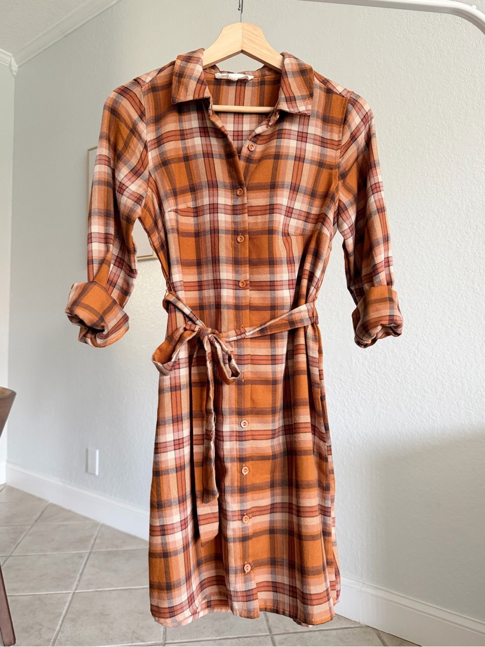 Lucky Brand Rust Plaid Long-Sleeve Shirt Dress